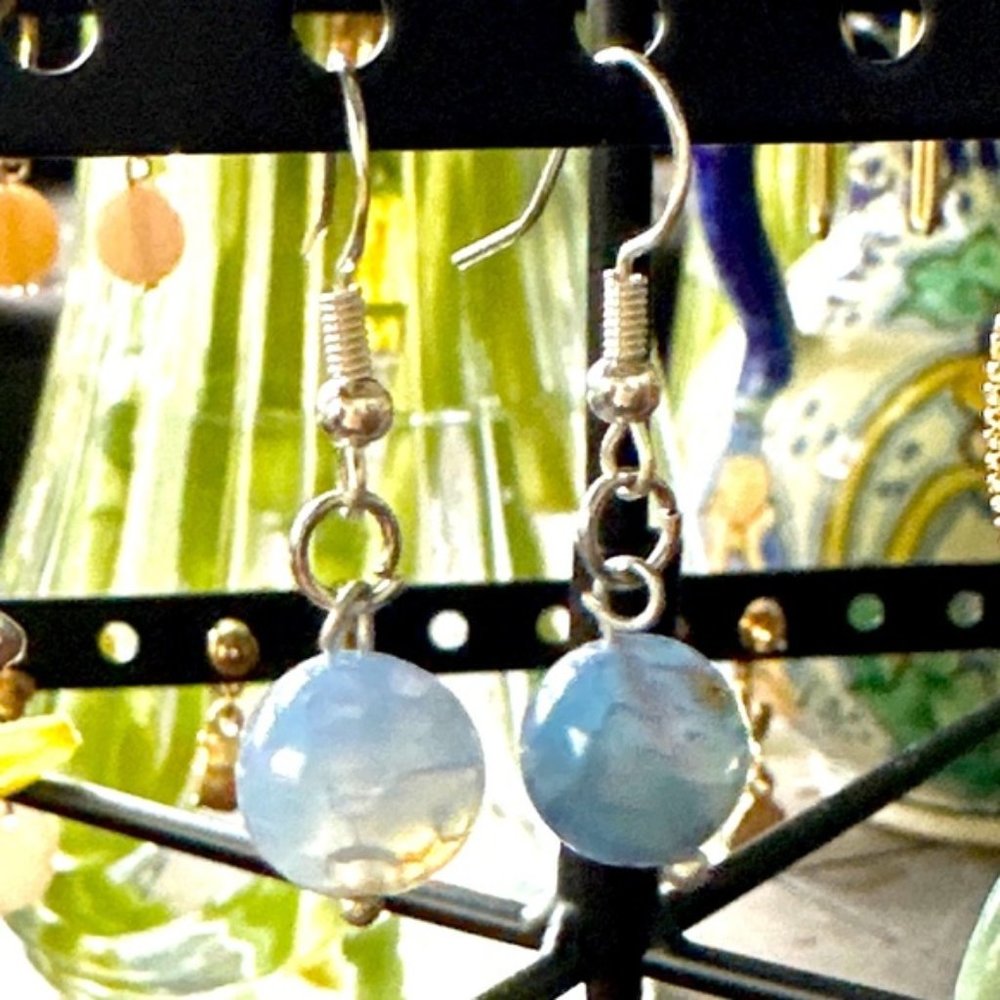 Blue dragon vein spheres dangle earrings/bohemian
